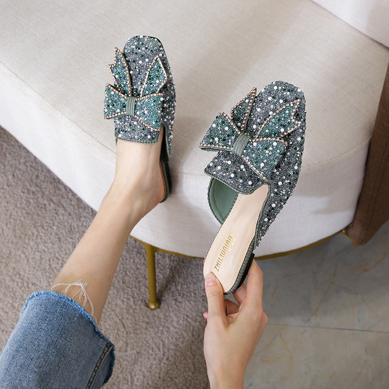 Women's Toe Half Summer Outdoor Fashion Rhinestone Flat Bottom Sandals