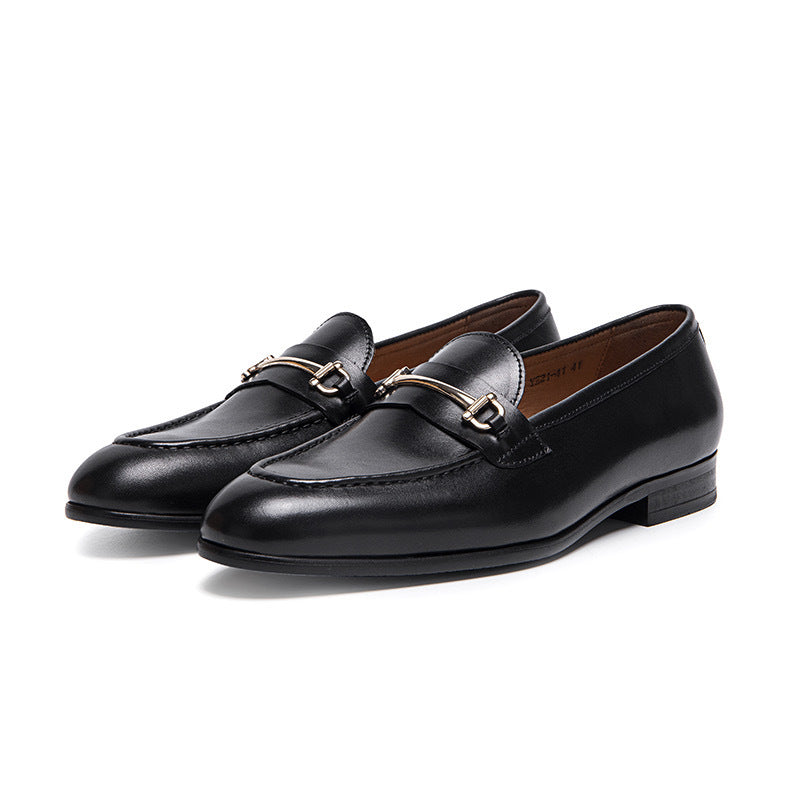 Black British First Layer Cowhide Comfortable Loafers