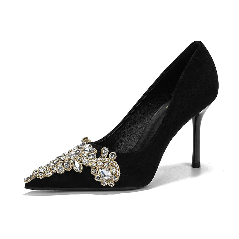 Fashionable Stiletto Pearl Buckle Pumps Winter Women's Fashion Shoes