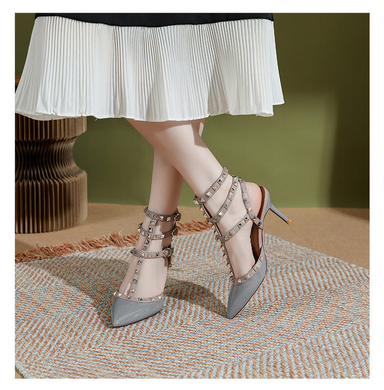 Women's Pointed Toe Black Rivet High Stiletto Beautiful Heels