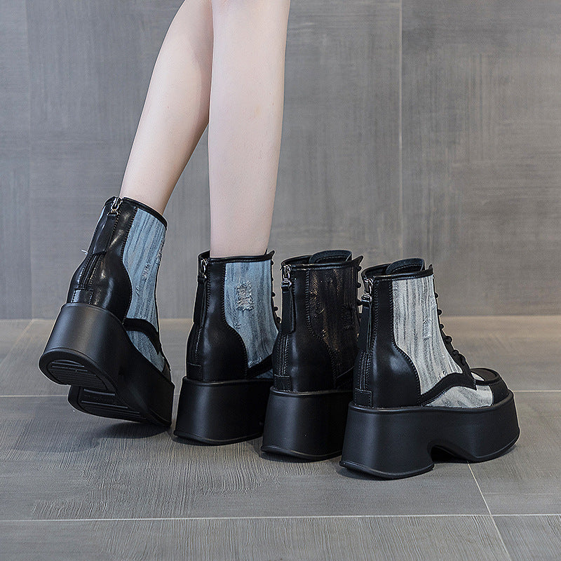 Women's Personality Platform Martin Niche Design Distressed Boots