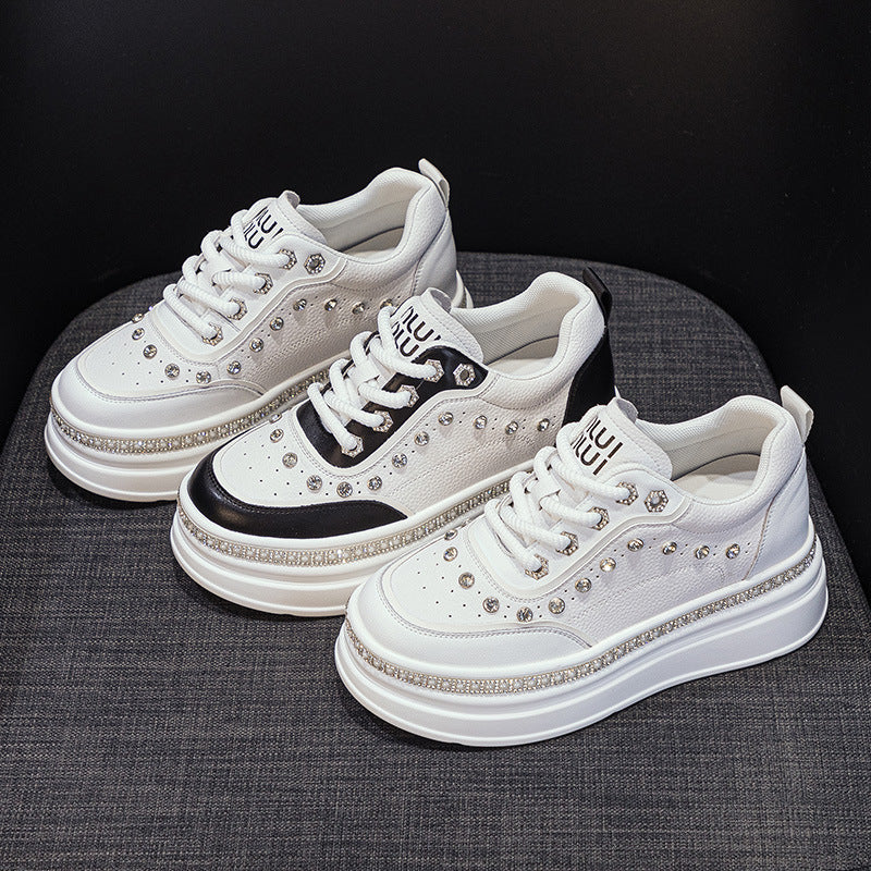 Women's Hidden White Summer Rhinestone Platform Small Heels