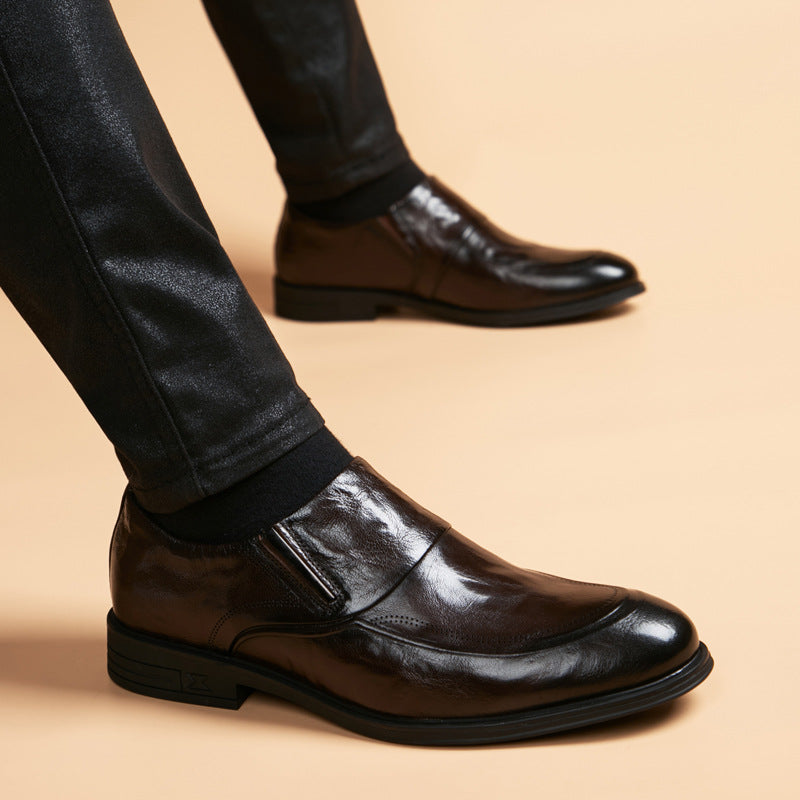 Men's Business British Style Slip-on Formal Wear Derby Soft Breathable Men's Casual Leather Shoes
