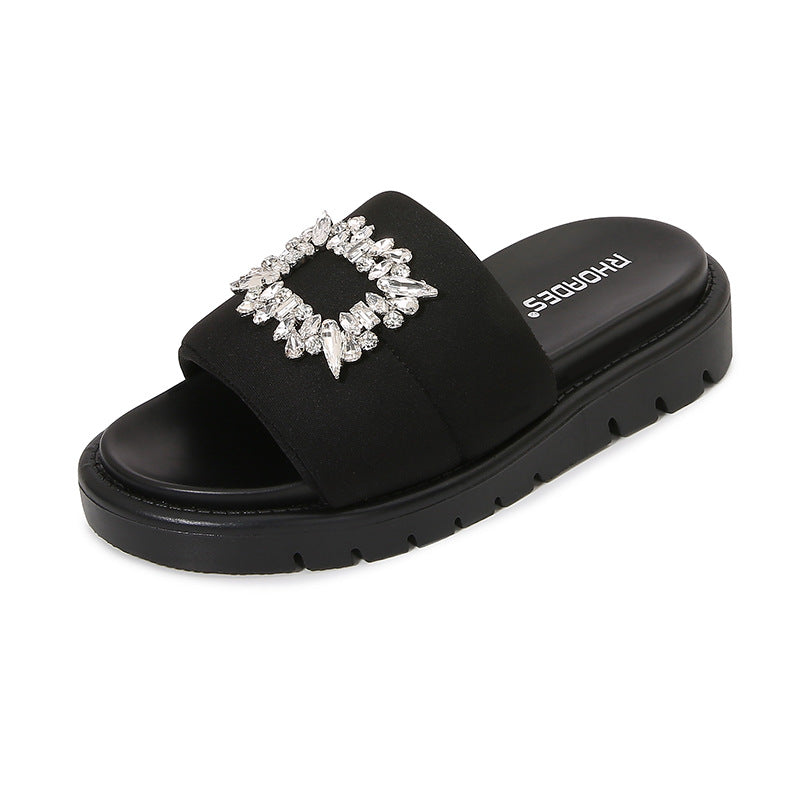 Women's Flat Fashion Drill Buckle Lightweight Slip-on Loafers