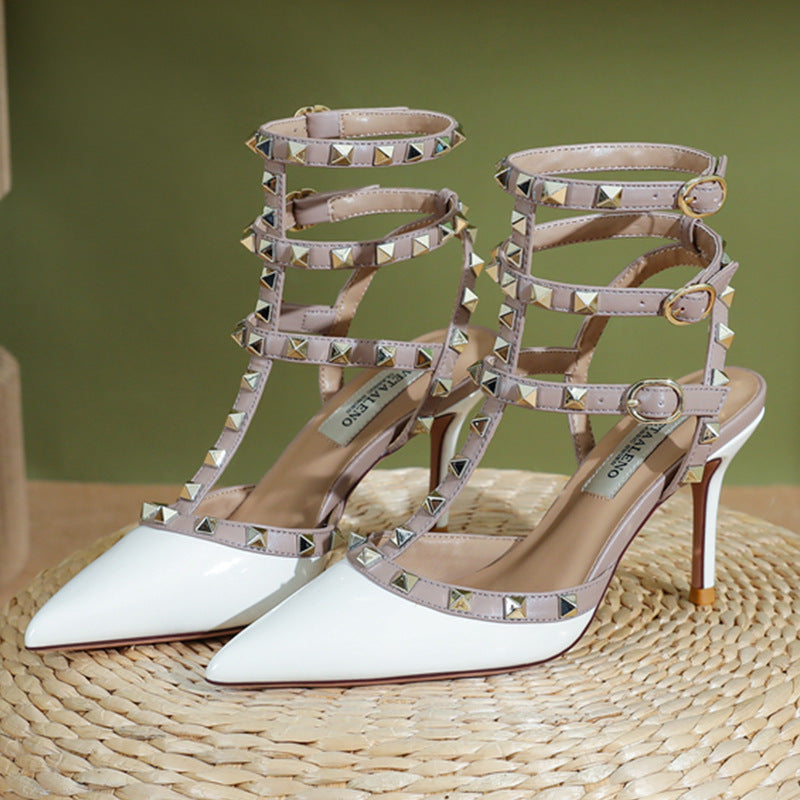 Women's Pointed Toe Black Rivet High Stiletto Beautiful Heels