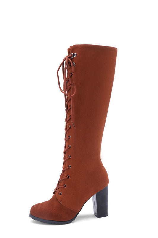 Women's High Thick Winter Front Handsome Suede Boots