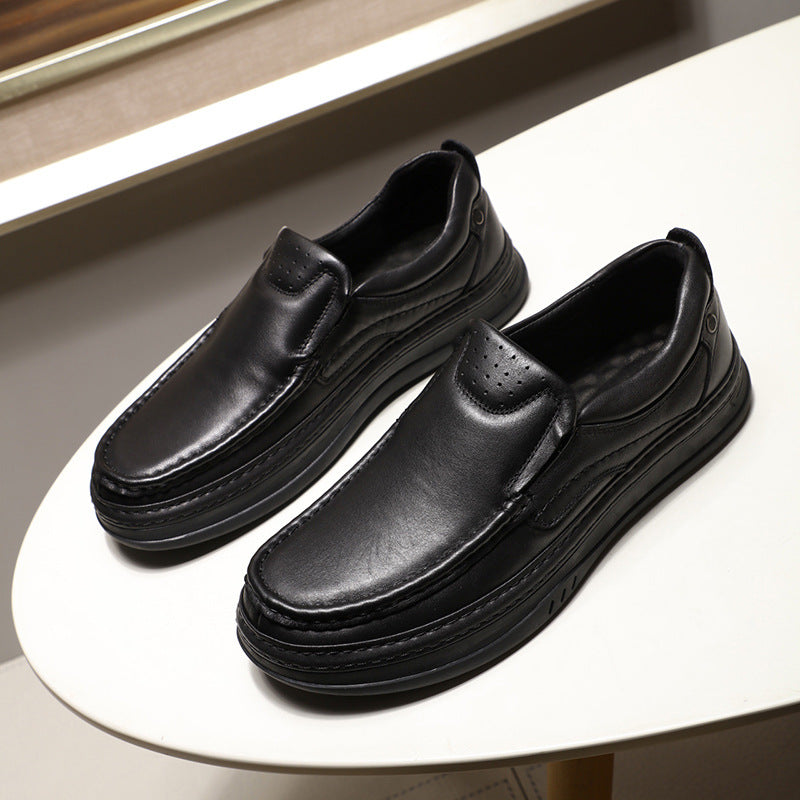 Men's Layer Cowhide Pumps Wide Feet Dad Casual Shoes
