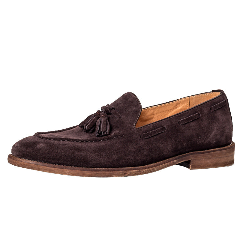 Men's Matte Brown Round Head Leisure Slip Leather Shoes