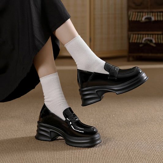 Women's British Style Height Increasing Insole Thin Loafers