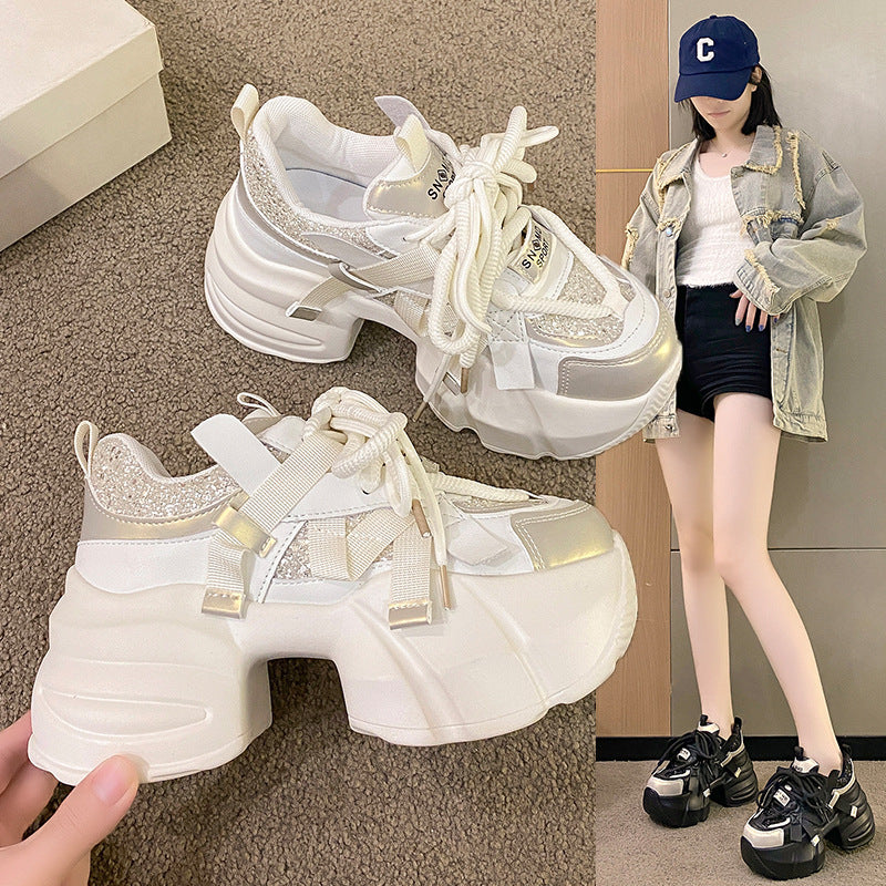 Sequin Sweet Dad Platform Height Increasing Small Casual Shoes