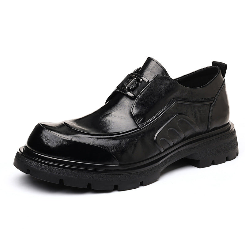 Men's Layer Cowhide Formal Thick Bottom Light Leather Shoes