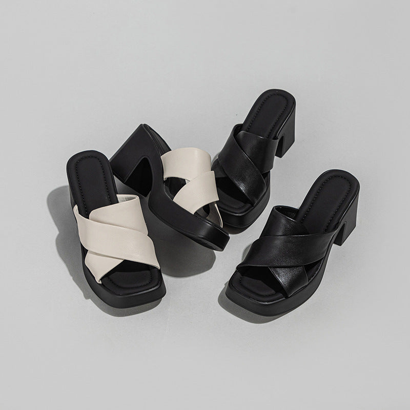 Women's Summer Thick-soled High-heeled Open Toe Flip-flops Sandals