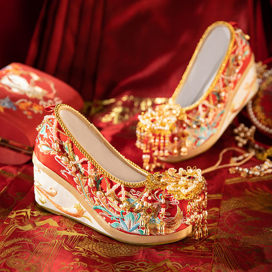 Style Wedding Ancient Height Increasing Red Canvas Shoes