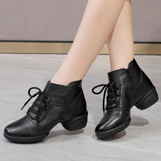 Soft Bottom First Layer Cowhide Dancing Female Sneakers