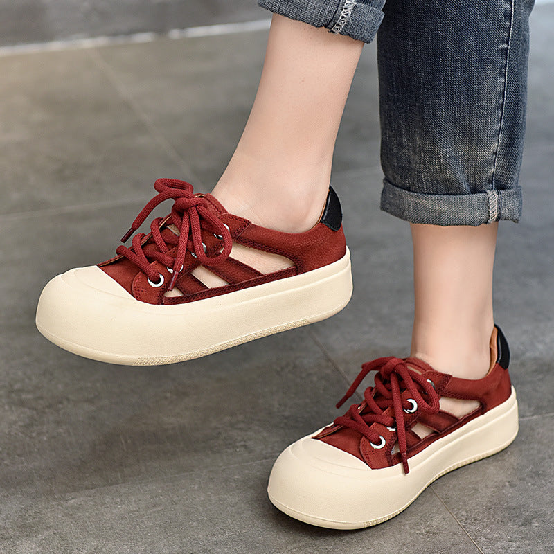Women's Of Round Toe Lace Up Thick Sandals
