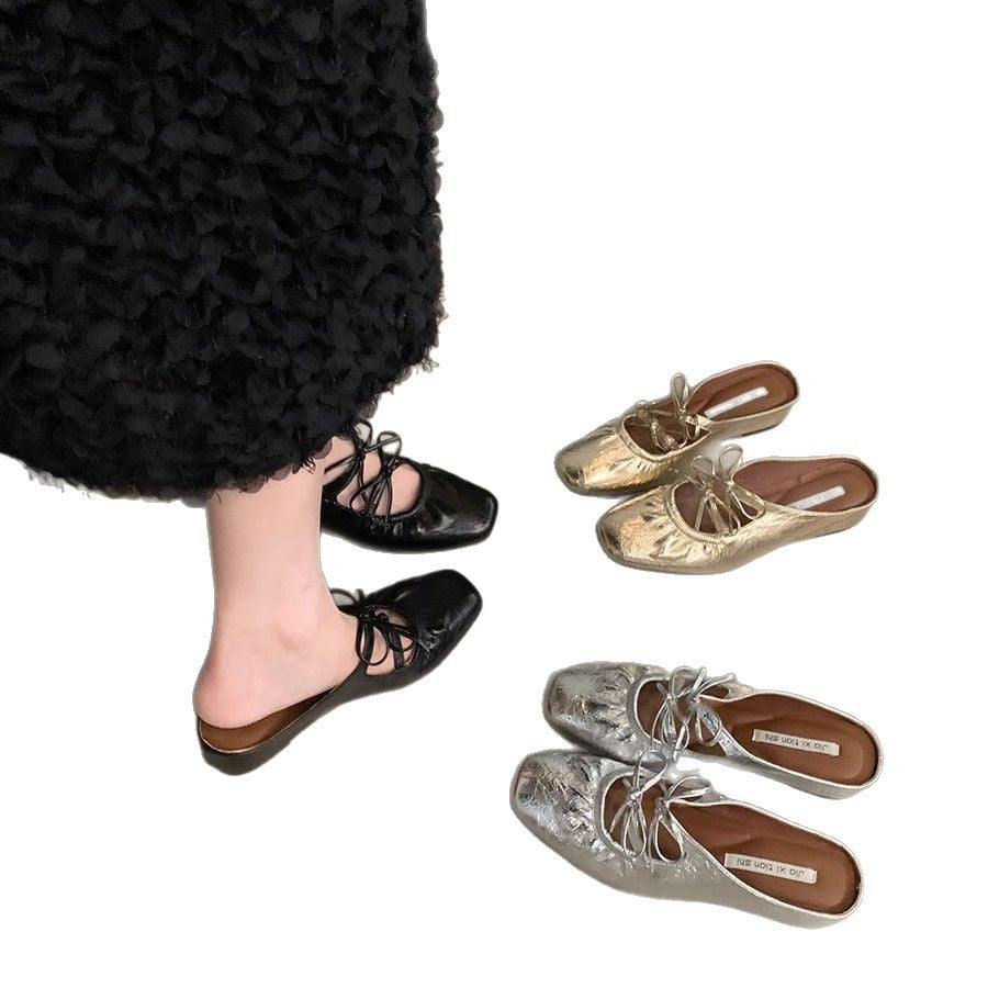 Women's Bowknot Sier Toe Cap Semi Fashion Outerwear Slippers