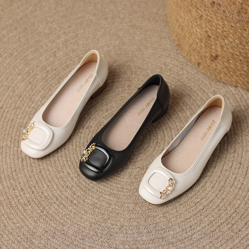 Women's Style Rhinestone Low-cut Pumps Elegant French Casual Shoes