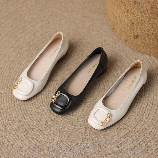 Women's Style Rhinestone Low-cut Pumps Elegant French Casual Shoes
