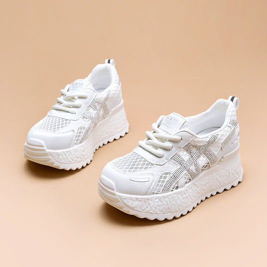 Women's Breathable Mesh Cutout Platform White Light Luxury Casual Shoes