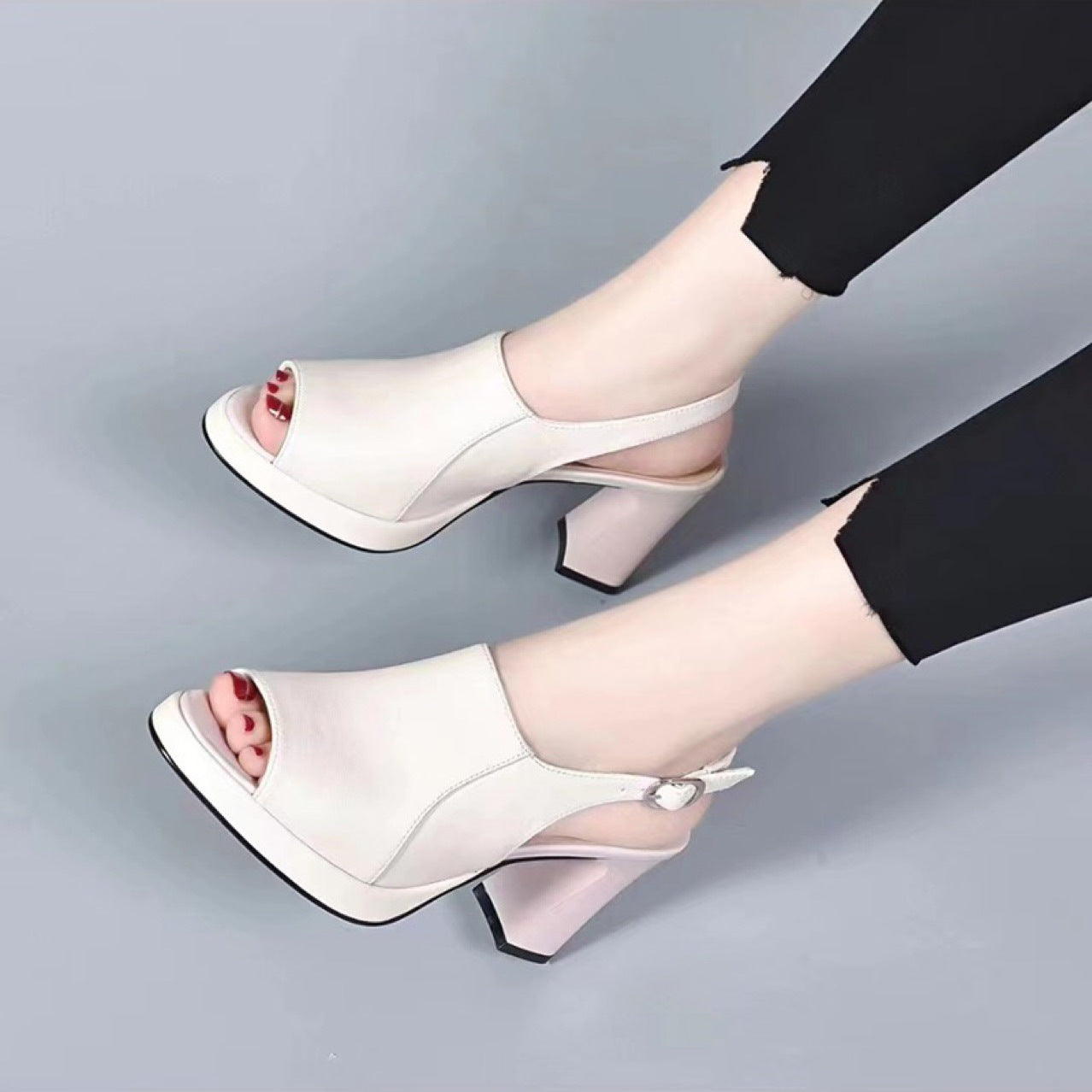 Women's Summer Genuine Slingback Soft Bottom Chunky Classy High Not Heels