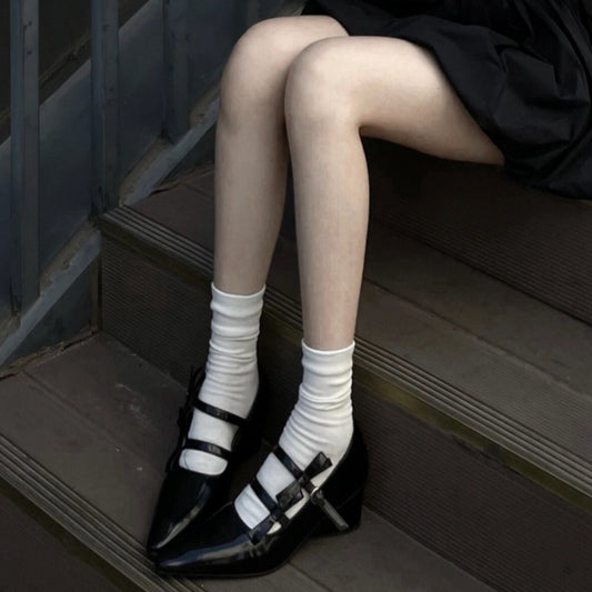 Women's Black High French Platform Mary Jane Casual Shoes