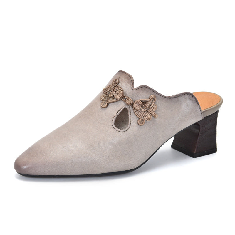 Women's Activity Price Pointed Toe Chunky Buckle Genuine Heels