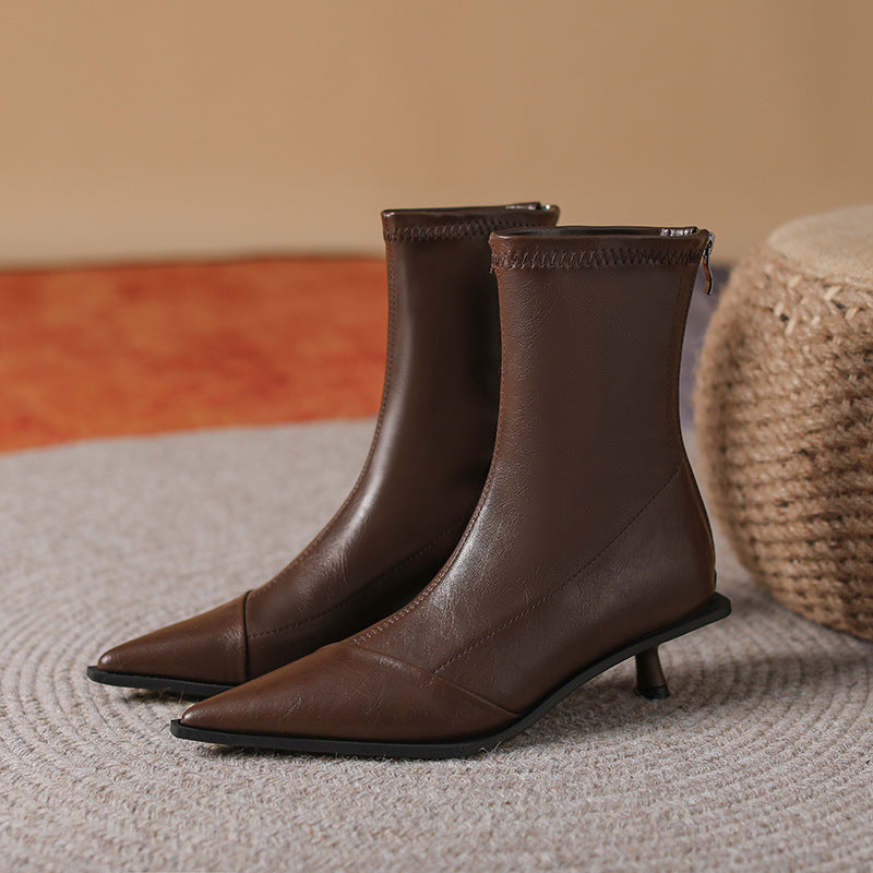 Women's Short For Stretch Pointed Toe Middle Boots
