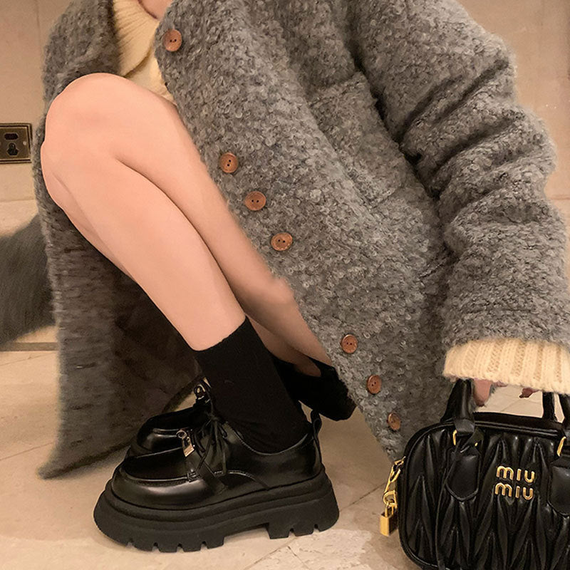 Women's Small Chunky Platform British Style Black Loafers