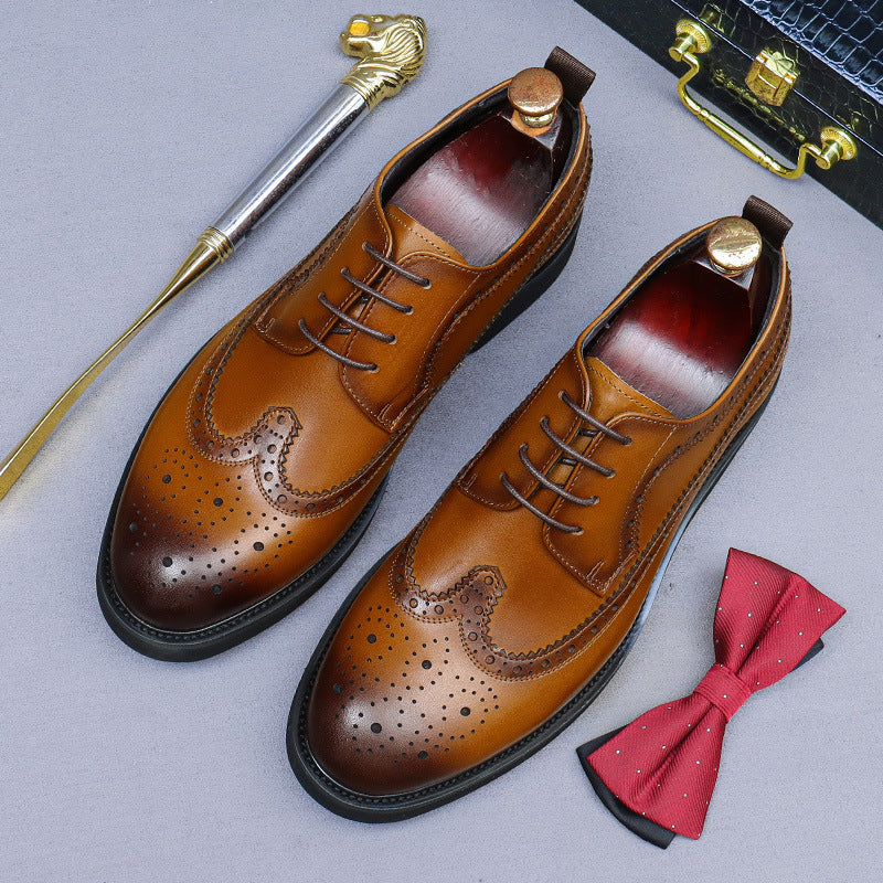 Men's Cowhide Business Dress Black Height Increasing Leather Shoes