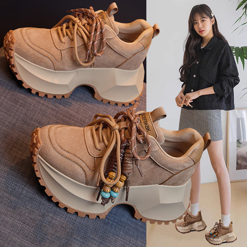 Women's Stylish Height Increasing Dad Platform Cow Suede Sports Casual Shoes