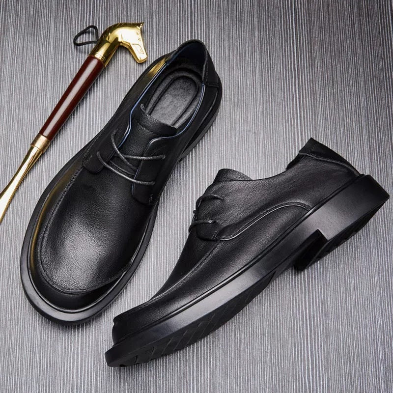 Men's Genuine Cattlehide Surface Breathable Lace Up Big Head Leather Shoes