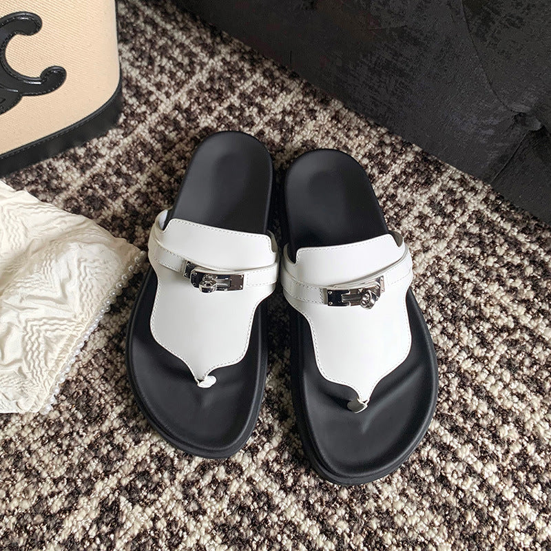 Women's Sier Buckle Herringbone Roman Flat Retro Sandals