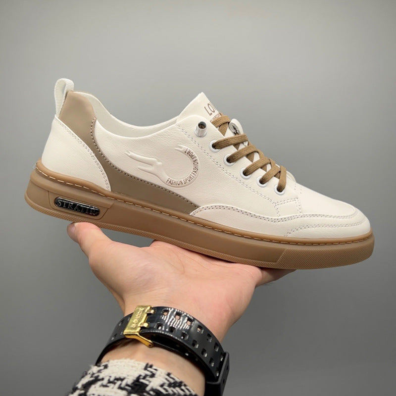 Men's Top Layer Cowhide Genuine White Green Men's Board Shoes