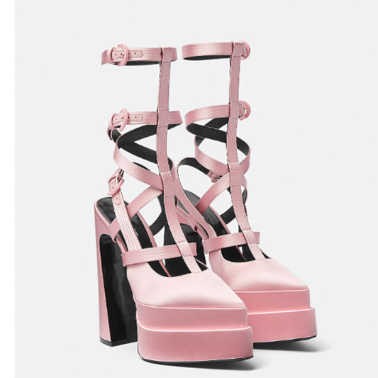 Women's Summer Fashion Platform Chunky High Pointed Toe Heels