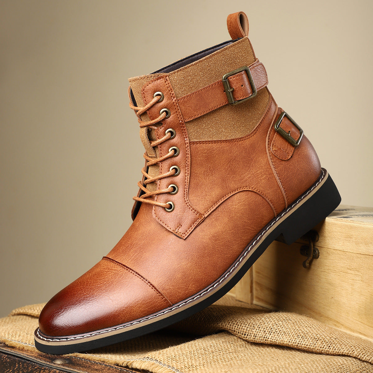 Men's Worker British Martin Retro Lace Up Round Boots