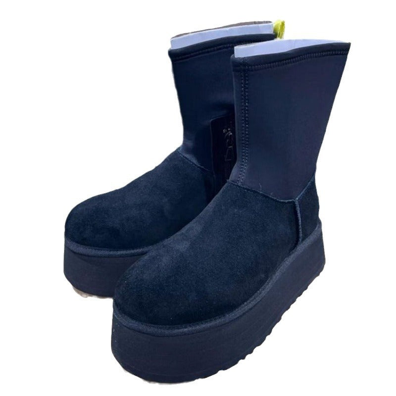 Women's Winter Thick-soled Increased Zipper Short Stretch Snow Boots