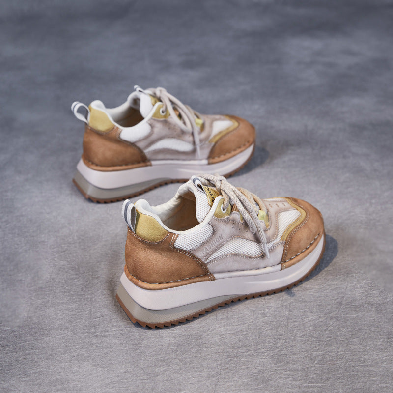 Women's Ethnic Sports Cowhide Retro Daddy Sneakers