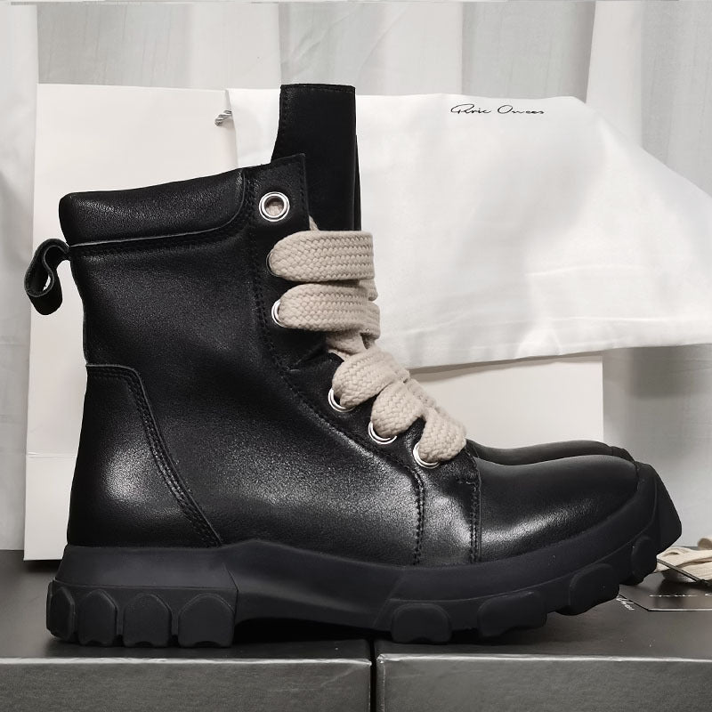 Men's Round Head Thick Sole Increased Lace Boots