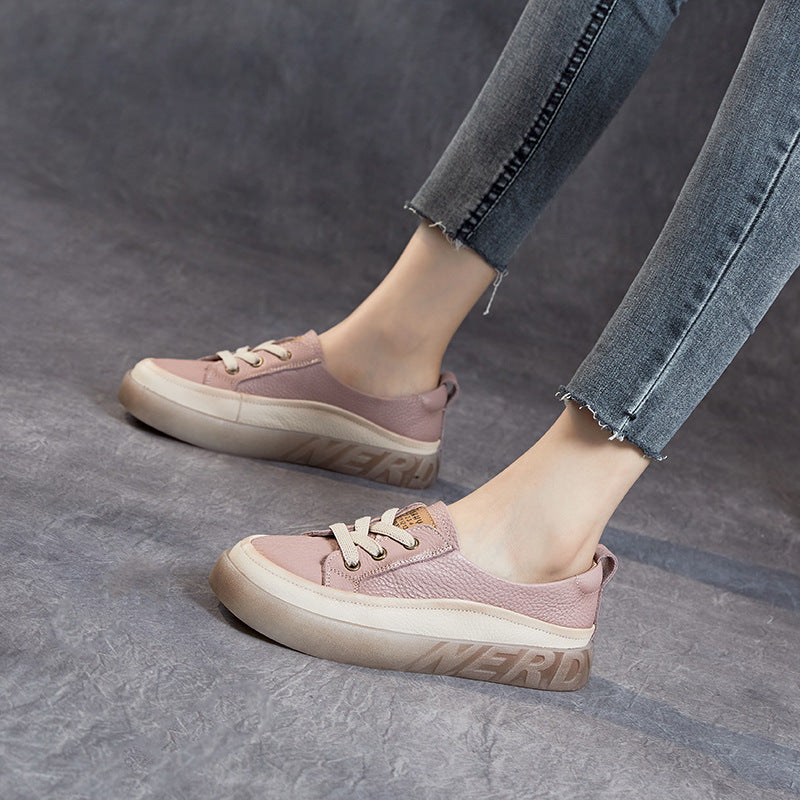 Women's Layer Cowhide Shallow Mouth Pumps Red Sneakers