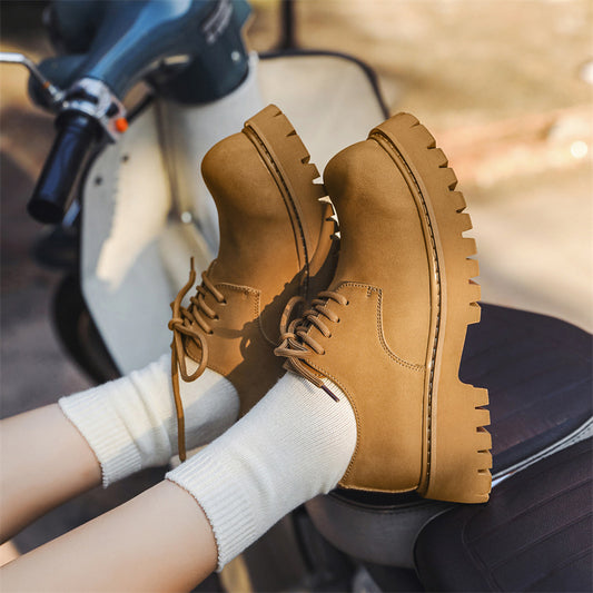 Men's Derby Retro British Platform Height Increasing Big Leather Shoes
