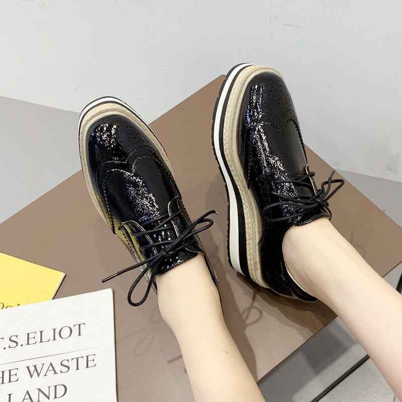 Women's Platform Thick-soled Autumn Brogue With Hidden Elevator Casual Shoes