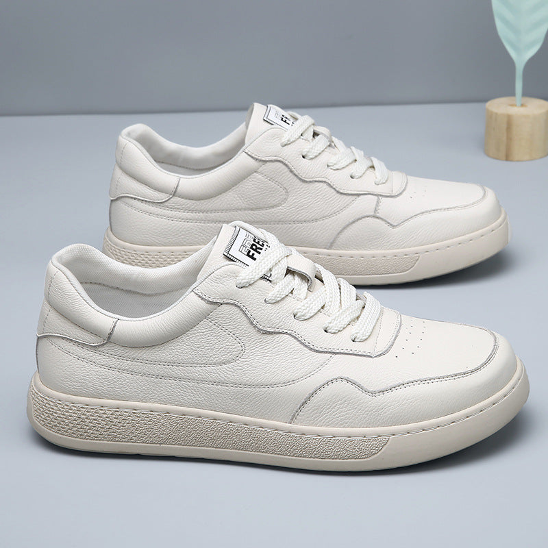 Men's Layer Cowhide Autumn Authentic Comfortable White Board Leather Shoes