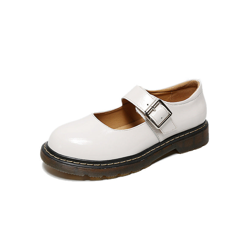 Women's Summer Thin College Style Buckle Mary Leather Shoes