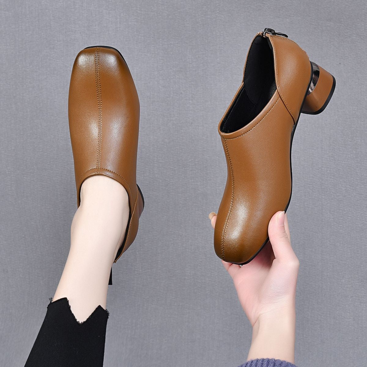 Women's Genuine Deep Mouth Pumps Square Toe Women's Shoes