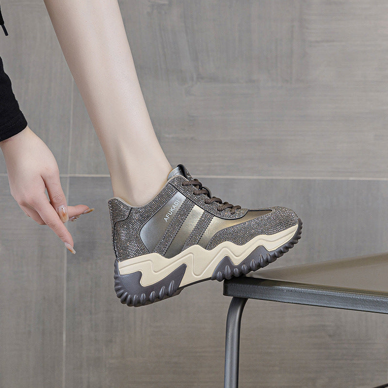 Women's Thick Bottom Black Dark Pole Breathable White Women's Casual Shoes