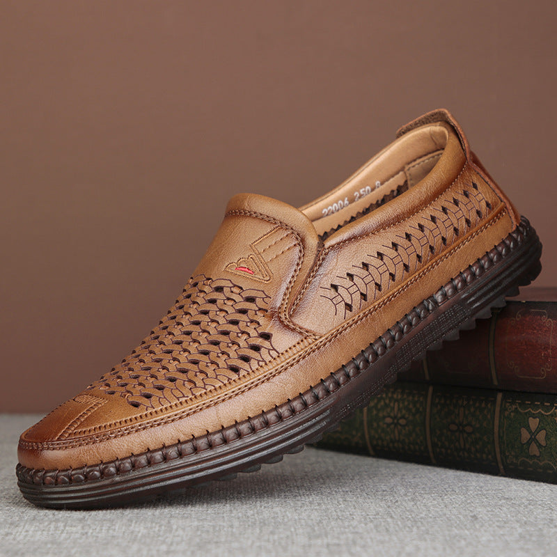 Men's Summer Tendon Bottom Hollow Genuine Soft Leather Shoes