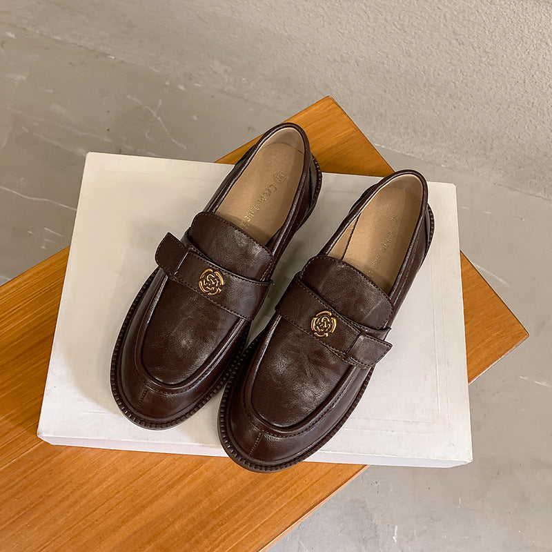 Women's British Style Camellia Slip-on Pumps Platform Loafers