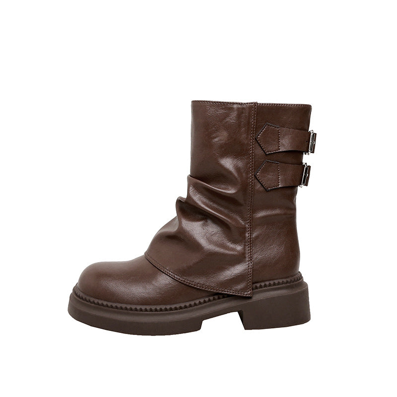 Women's Thick Bottom Increased Pleated Pile Fleece-lined Boots