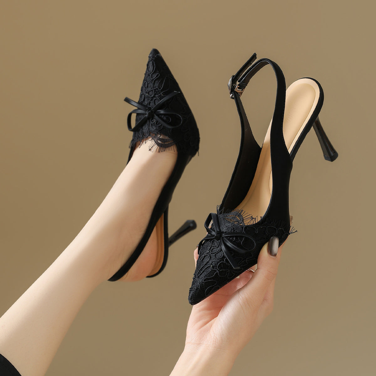 Women's Print Lace High-heeled Pointed Toe Slingback Stiletto Women's Fashion Shoes