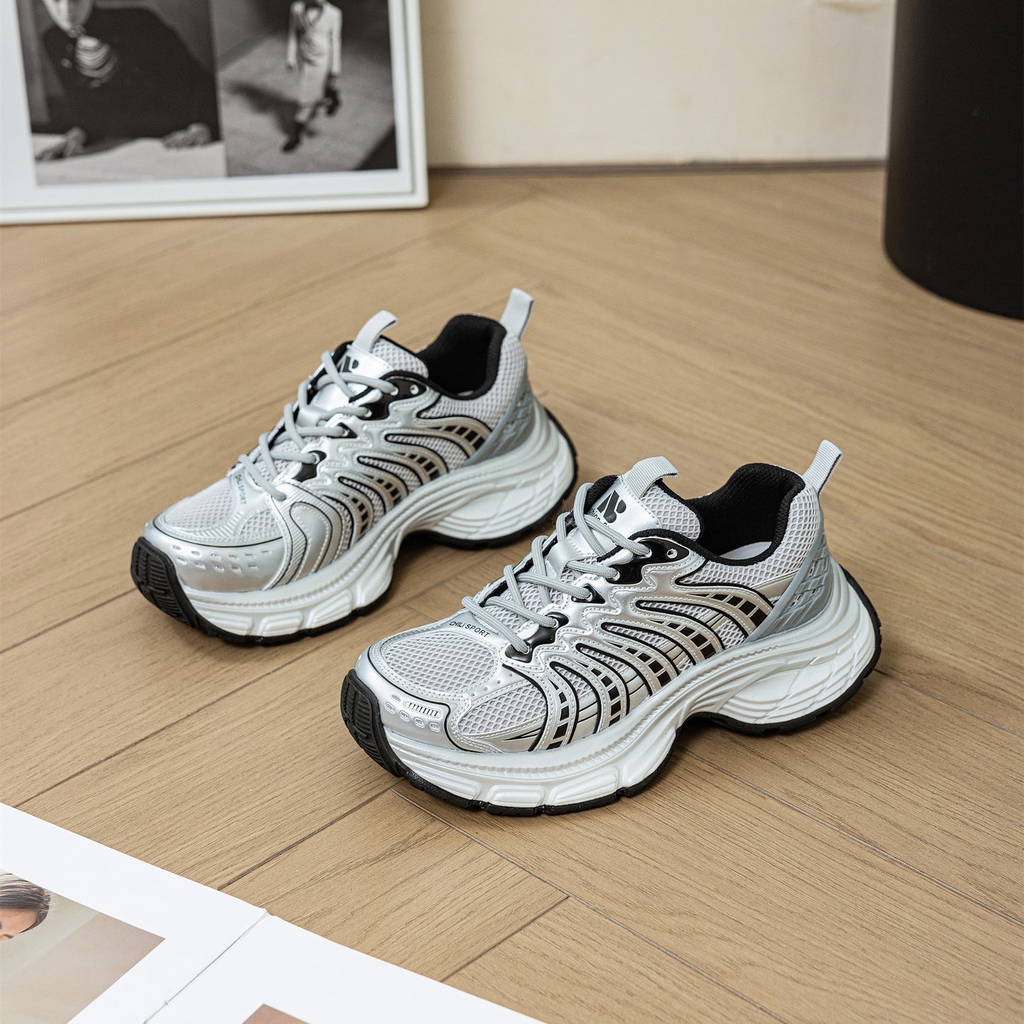Women's Trendy Daddy Fishbone Fashionable Breathable Platform Sneakers